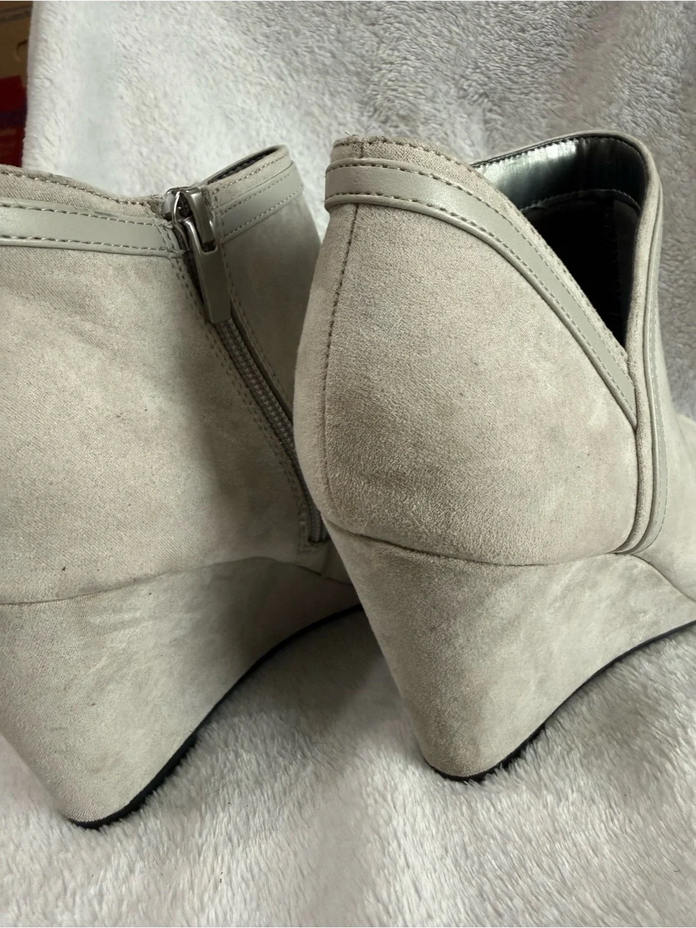Xappeal Women's Light Gray Suede Ankle Booties with Side Zipper
